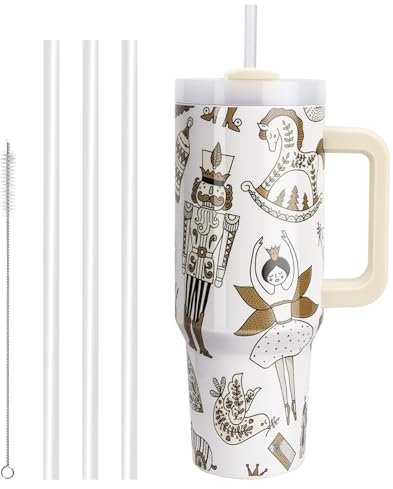 WALLFID Tumbler da 40oz in Acciaio Inossidabile a Isolamento Sottovuoto, con Coperchio, 3 Cannucce e 1 Spazzolino per Cannucce, Perfetto per Bevande Calde/Fredde, Ideale per Caffè(Schiaccianoci Nuovo)