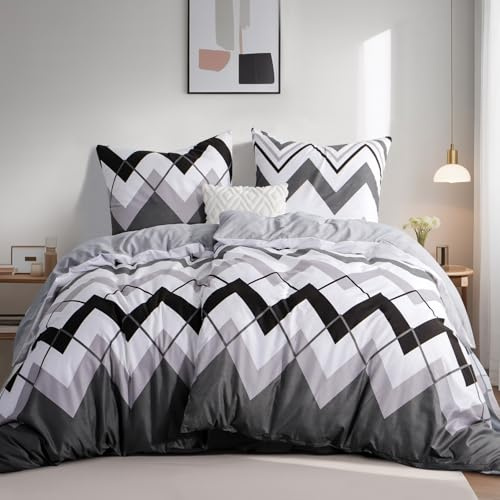 Tifschlaf Parure de lit 4 pièces 135 x 200 cm, 2 housse de couette 135 x 200 avec motif géométrique en microfibre OEKO-TEX, 2 taies d'oreiller 80 x 80 cm, housse de couette sans repassage avec