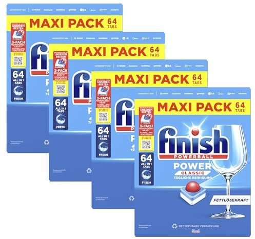 Finish Power Classic Spülmaschinentabs, Maxi Pack, 256 Finish Tabs (4 x 64 Tabs)