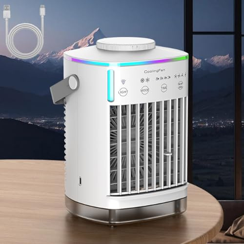 Portable Air Conditioners Personal Air Cooler,mini unit fan bedroom Quiet,Quiet,4 in 1 Evaporative Air Cooler with 4 Wind Speeds,LED Night Lights,2-4-6-8 HTimer,Fan for Office Desk,White,9.5in