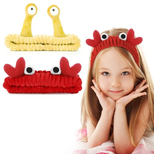 Lot de 2 bandeaux de lavage du visage crabe escargot spa bandeaux de maquillage pour femme dessin animé mignon corail polaire bandeau élastique accessoires créatifs pour se laver le visage