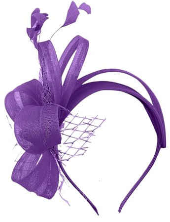 Fascinator Damen Hut Vintage Brautschleier Hochzeit Haarschmuck Feder Kopfschmuck Schleier Bankett Mesh Hut Karneval Haarspangen Elegant Haarclip Fasching Haarklammer Haarreif Zubehör(d-Purple)