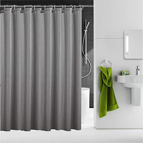 KnnRiim Duschvorhang, 180 x 200 cm, Anti-schimmel Wasserdicht Polyester Textil Badewanne Badezimmer Shower Curtain, Waschbar, gewichteter Saum mit Haken, Grau