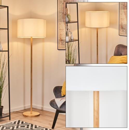 HOFSTEIN Stehleuchte Flemming, Stehlampe aus Holz im modernen Boho-Design, Schirm aus Stoff, Ø 50 cm, 167 cm, E27, mit Fußschalter - Wohnzimmer, Schlafzimmer, Esszimmer, Flur