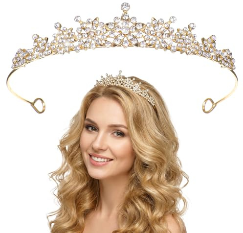 WJIAAA Königin Krone,krone mädchen Tiara für Hochzeit,Kristall-Damen-Haar für Geburtstags Hochzeit Abschlussball Prinzessinnenpartys Frauen und Mädchen(Gold)