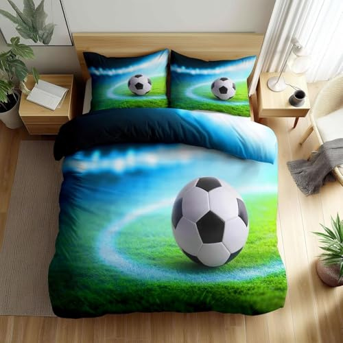 Funda Nordica Reversible Cama 90 Futbol 3D Funda Edredon Campo de Futbol Ropa de Cama 150x200 cm y 2 Fundas de Almohada 3 Piezas Fundas Nórdicas Microfibra 8226-ABC