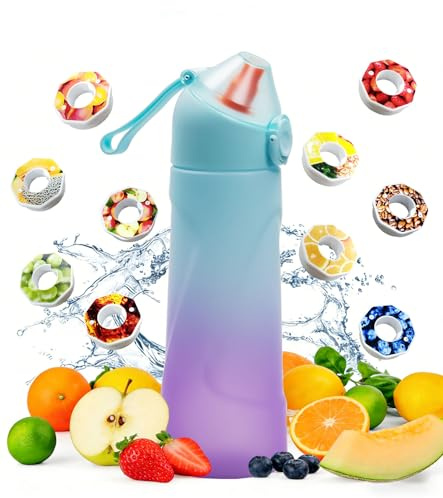 Air Scented Water Bottle with 10 Flavour Pods,700ml BPA Free Sport Starter Up Drinking Tritan Bottle,0 Sugar Calorie Flavoured Bottle for Cycling,Fitness,School,Hiking,Climbing(Gradient Blue)