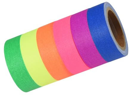 Cinta fluorescente de neón de 6 rodillos, cinta fluorescente UV de neón de 6 colores, cinta adhesiva de tela fluorescente, cinta adhesiva reflectante autoadhesiva para decoraciones navideñas
