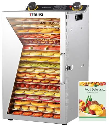 TERUISI Food Dehydrator Machine, 18 Trays Stainless Steel Commercial Food Dehydrated Dryer, 1000W Fruit & Meat Dryer with 12H Timer and 190°F Temperature Control, Dehydrators for Jerky, Herbs, Beef