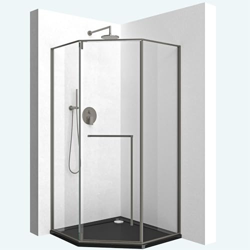 doporro Fünfeckdusche Duschkabine 90x90cm Duschabtrennung mit Duschwanne | 8mm ESG-Sicherheitsglas Klarglas inkl. Nano-Beschichtung Rahmenkonstruktion aus Edelstahl Ravenna68K-plus