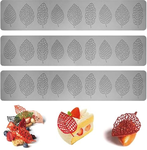 3Pcs Tuille Moulds Silicone, Chocolate Moulds for Home Baking and DIY Crafts, Leaf Shape Silicone Moulds for Cake Decorating and Party Treats, Flexible Food Grade Silicone Chocolate Mould