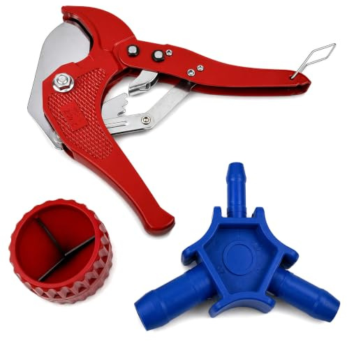 Set di attrezzi per tubi compositi multistrato sanitari, tagliatubi (fino a 42 mm), calibratore 16, 20, 25 mm, sbavatore per tubi (5-38 mm), per plastica PVC e tubi compositi multistrato