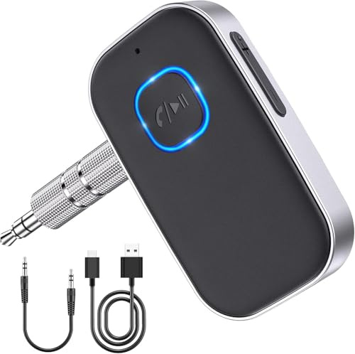 Bluetooth Receiver for Car, Car Bluetooth Aux Adapter, Noise Cancelling 3.5mm AUX Bluetooth Cars Adapter with Built-in Mic, Wireless Audio Receiver for Home Stereo, Hands-Free Call, 16H Battery Life