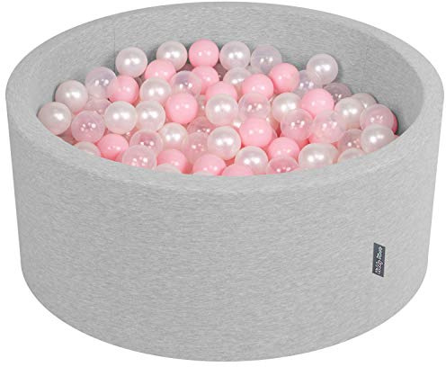 KiddyMoon Piscine a Rond Bällebad, Hellgrau:rosa/Perle/Transparent, 90x40cm/300 Bälle
