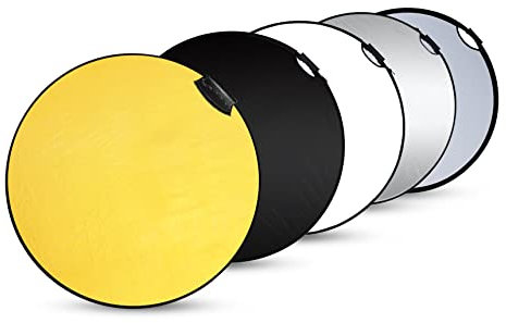 Selens 5 in 1 60cm Light Reflector Photography Diffuser Collapsible Portable Round Lighting Gold/Silver/White/Black/Translucent with Handle for Photo Studio Product Portrait & Outdoor Shooting