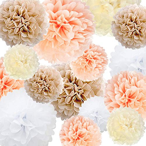 SZHUIHER Seidenpapier Pom Poms Papier Blume 22 Pcs Champagner, Pfirsich, Elfenbein, Weiß für Geburtstag Bachelorette Hochzeit Baby Shower Bridal Shower Party Dekoration