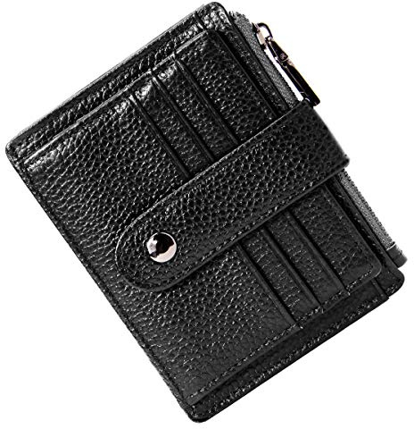BTNEEU Porta Carte di Credito in Pelle RFID Blocco Portafoglio Sottile con Portamonete, con Cerniera, Donna Uomo, Piccolo Slim con 9 Slot Schede (nero)