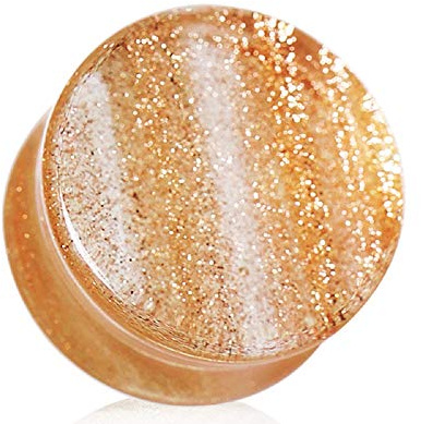 eeddoo Damen & Herren Flesh Tunnel Plug aus Glas Golden mit Design Glitzer Sand (12)