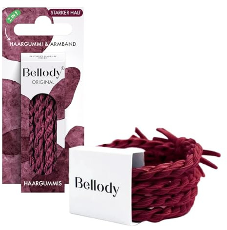 Bellody® Original Haargummis - Stylisch geflochtener Haargummi mit starkem Halt (4er Set - Bordeaux Red) - Damen Haarschmuck in Dunkel Rot