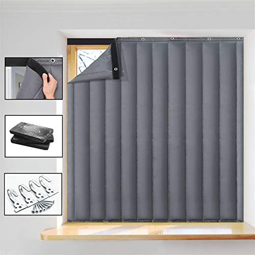 LIVEINU Wärmeschutzvorhang Für Fenster Ohne Bohren Thermo Türvorhang Isolier Schutz Panel-Isolierung mit Klettband Thermovorhang Verdunklungsgardine Winddicht 120x180cm Grau