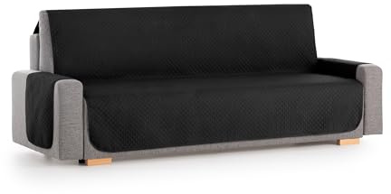 Textilhome Sofaschoner Adele 3-Sitzer Gesteppt Wendbar Universal Schwarz | Reversibler, gesteppter Sofaschutz mit universeller Passform. Schützt vor Flecken, Tierhaaren, Staub und Abnutzung. Waschbar.