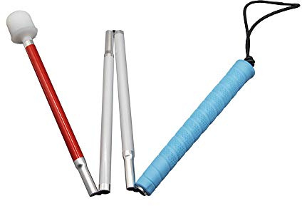 80cm Blindenlangstock,Weiße Stock,Faltlangstock mit Kautschukgriff, Kunststoff-Rollspitze, 4-teilig