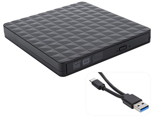 Goshyda Externes CD-Laufwerk, integrierte tragbare USB- und Typ-C-CD DVD +/- RW Row Ultradünnes optisches Diamantlaufwerk USB3.0 DVD Rewriter Burner für für Linx, für OS X.
