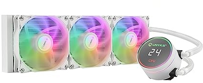 UNYKAch Raffreddamento Liquido CPU AQUASTORM White 360 Pompa Silenziosa, Display per Controllo Temperatura CPU e Tre Ventole RGB con Sensore PWM