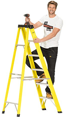 The Workplace Depot 6 Tread Fibreglass Step Ladder – Lightweight, Stable & EN-131 Certified – Professional-Grade Ladder for Electrical & Industrial Use