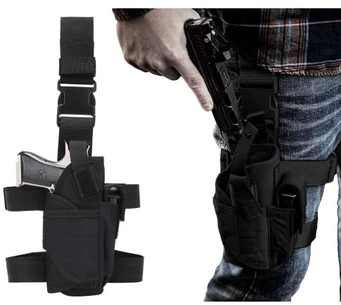 REDAPRIC Waffen Holster, Oberschenkel Pistolenholster für Männer Frauen, Airsoft Pistolenholster für Rechts- & Linkshänder mit Magazintasche (rechte Hand)