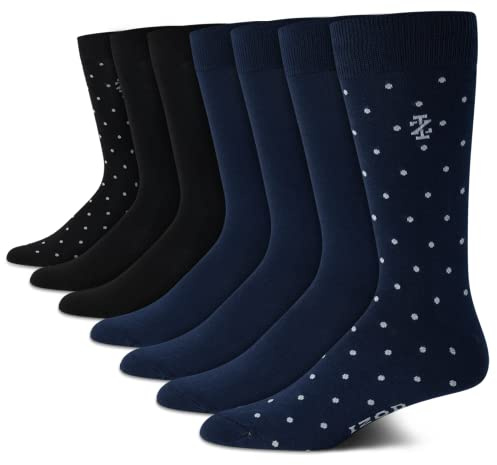 IZOD Men's Dress Socks - 7 Pack Lightweight Comfort Stretch Stay Up Cuff Mid-Calf Crew Socks - Dress Socks for Men (6-12.5), Size 6-12.5, Black/Blue Assorted