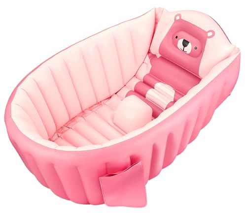 SANOTO Baby-Badewanne, 0 – 3 Jahre, aufblasbar, faltbar, rutschfest, weich, für Dusche, tragbar – Rosa