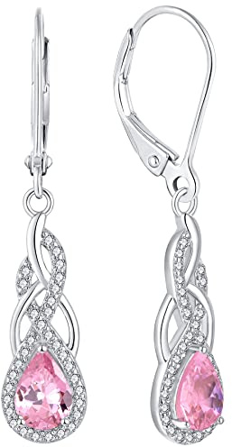 YL Unendlichkeit Knoten Tropfen Ohrringe 925 Sterling Silber 12 Geburtsstein Zirkonia Ohrringe für Damen