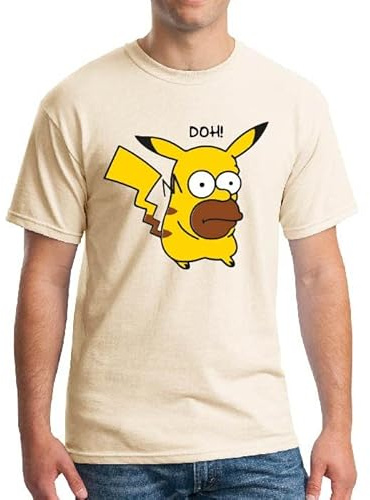 Pika Homer - Camiseta Manga Corta (M, Natural)