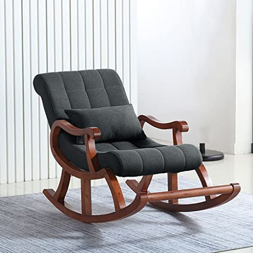 Massivholz-Schaukelstuhl für Erwachsene, Stoff-Freizeitliege, fauler Wohnzimmer-Fluchtstuhl, für Wohnzimmer, Schlafzimmer, modernes Hartholz, getuftet (Color : Dark Gris, Size : 125 * 6