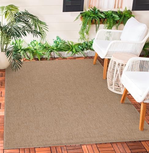 Teppium Outdoor Teppich Wetterfest 250x350 (240 x 340 cm) Beige Sisal & Jute Optik - Küchenteppich Waschbar rutschfest, Wasserfest, Boho, Pflegeleicht - Ideal für Balkon, Terassen, Garten, Camping