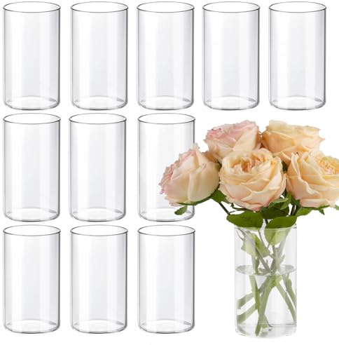 TBWIND 12pcs Glass Cylinder Vases for Centerpieces, 6 Inch Clear Flower Vases for Wedding Decorations and Indoor Home Decor, Hurricane Candle Holder for Table Shelf, Party