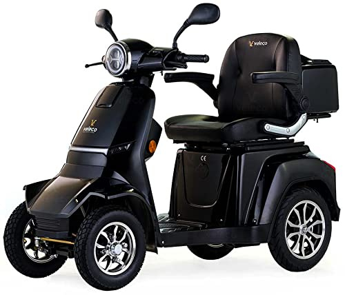 VELECO GRAVIS - Mobilitätsroller mit 4 Rädern – herausnehmbarer Lithium-Ionen Akku - komplett montiert und fahrbereit – Volle LED Beleuchtung – Modernes Design - Elektromobil (Schwarz)