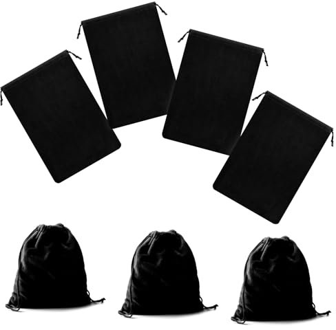 Keadic 4Pcs Silver Storage Bags Set, Black Anti Tarnish Fabric Cloth Bags for Jewelry Silverware Flatware Cleaning Protection (7.8 x 12 Inches)