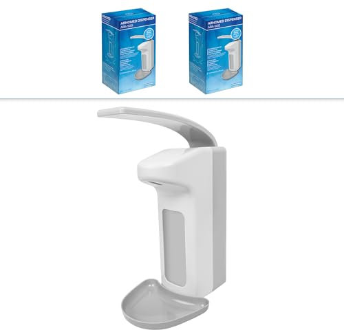 ARNOMED 2 Dispenser di sapone in plastica, dispenser a muro gel disinfettante mani da 500 ml, Euro dispenser, dispenser gel disinfettante mani parete bianco, dispenser saponi senza bisogno di forare