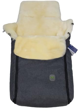 Reissner Lammfelle | BB-FUSA3-ANT | echtes Merino Lammfell | Baby Fußsack KESSY | mit Reißverschluss | für Kinderwagen Buggy & Stroller | anthrazit