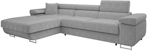 Mirjan24 Ecksofa Torezio Mini Cord mit Bettkasten, Einstellbare Kopfstützen, Bequeme Polsterung, Eckcouch mit Schlaffunktion für Wohnzimmer, L-Form Couch (Poso 110, Seite: Links)