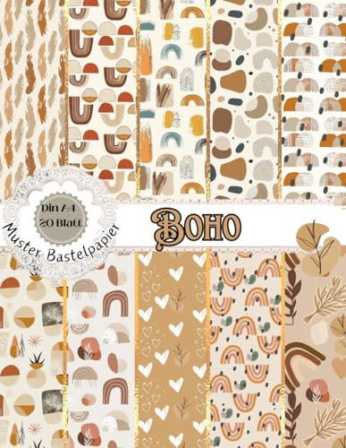 Bastelpapier Muster Boho: Scrapbooking Papier Abstrakte Muster | Din A4, 20 Blatt, Doppelseitig I Junk Journal Dekor I Washi Tape I DIY Karten | Dekoratives Bastelpapier Braun | Origami | Decoupage