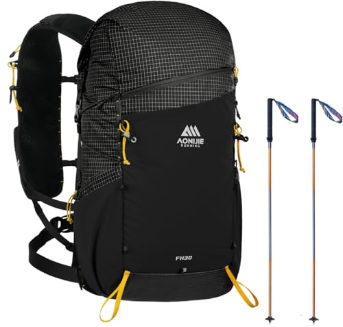 AONIJIE 30 L stor kapacitet utomhus klättring ryggsäck camping resväska med 120 cm vandringsstav, Svart, L
