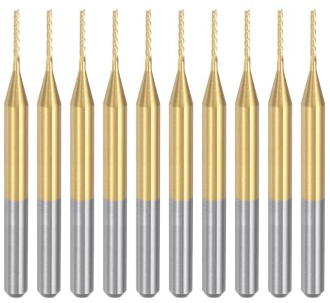 sourcing map 10Pcs 0.8mm Titanium Coat Carbide End Mill Engraving Milling Cutter CNC Router Bits for PCB Machine, 1/8 Shank