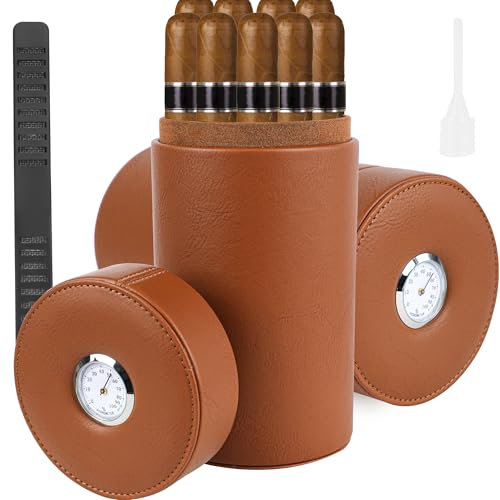 Cave à cigares en bois de cèdre doublé pour 5 à 30 cigares - Avec hygromètre extérieur - En cuir - Avec bandes d'humidification - Accessoires pour cigares