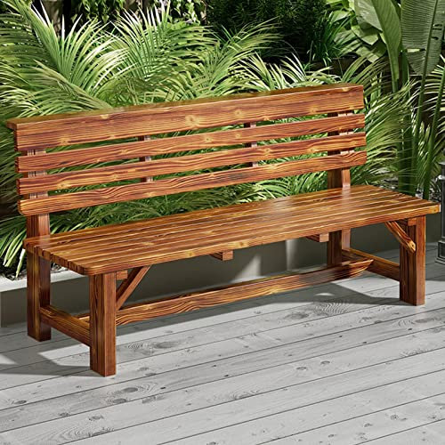 SORVA Terrassen-Gartenbank für draußen, Parkbank, Naturholz, mit Rückenlehne, wasserdicht und Sonnenschutz, Länge 80/100/120/150 cm (Farbe: karbonisierte Farbe, Größe: 150 cm)