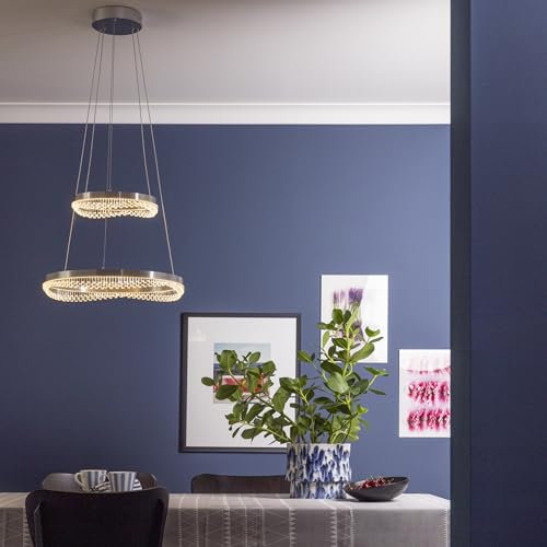 Lightbox LED Hängelampe | Ø 50 cm | kürzbare Pendelleuchte mit doppeltem Rahmen & Kristall-Optik & CCT | Lichtfarbe per Fernbedienung einstellbar | 5200 lm | aus Aluminium/Acryl | in Silberfarben