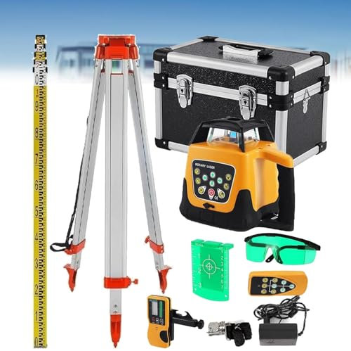 DPLXFPP Nivel Láser Giratorio Haz Rojo Autonivelante Línea Cruzada Horizontal Vertical Nivel Láser Automático, Equipo Medición Alcance 500 M para Industria Construcción Al Aire Libre,RedBeam
