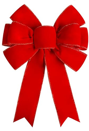 Satenwie Red Christmas Bows Large Velvet Bow for Wreaths, Tree, Outside Decorating, Outdoor (12 * 14 inch)